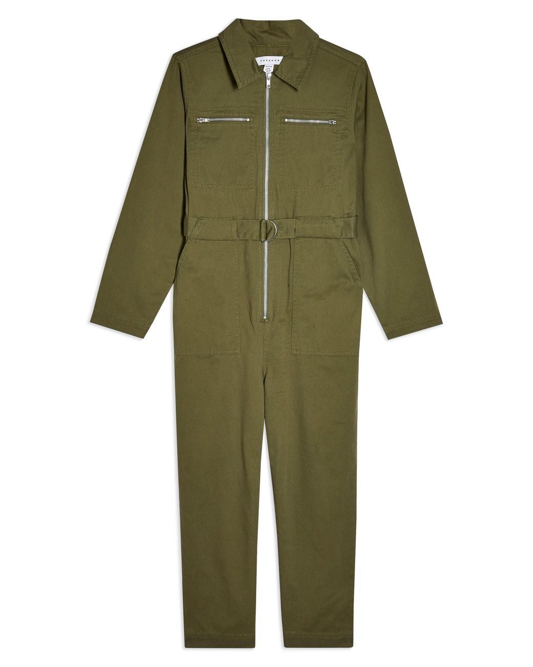 Topshop utility pocket casual jumpsuit in khaki