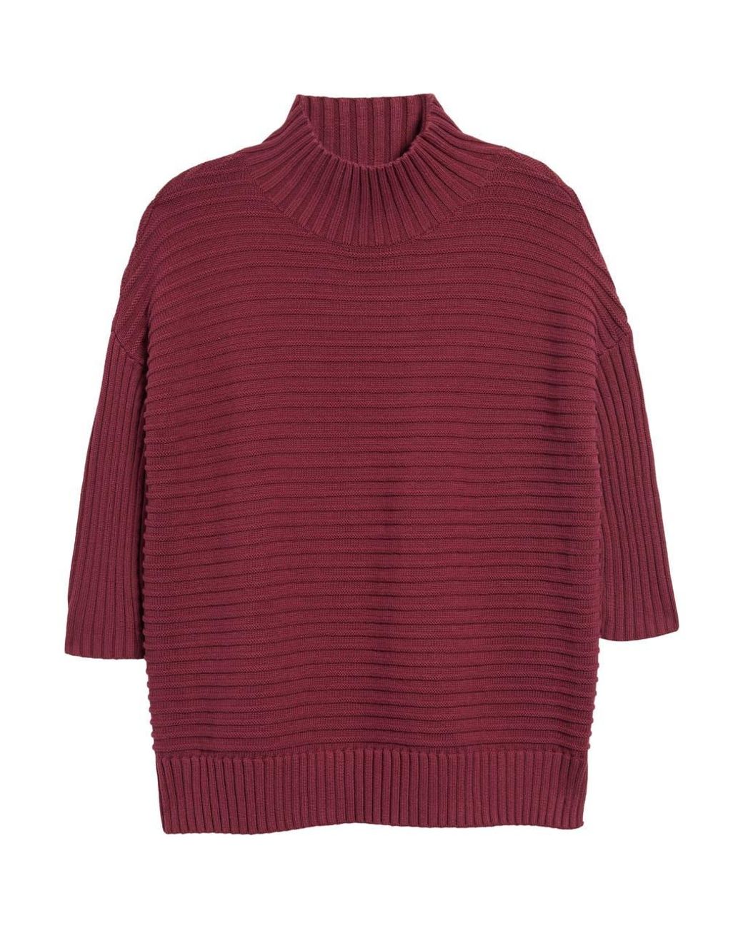French Connection Lena Mozart Rib Cotton Mock Neck Tunic Sweater in Red Lyst