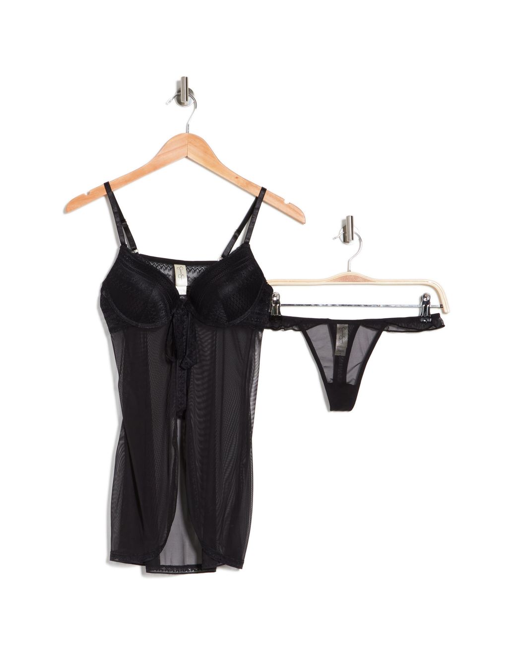Jessica Simpson Ruffle Babydoll & Thong Set In Black At