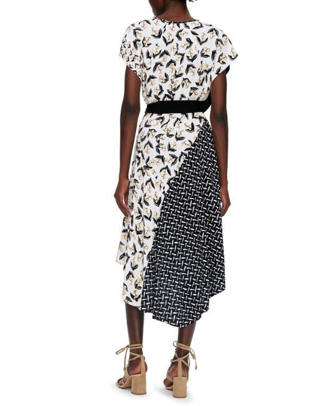 Diane von Furstenberg Black Ellen Mixed Print Asymmetric Hem Wrap Dress