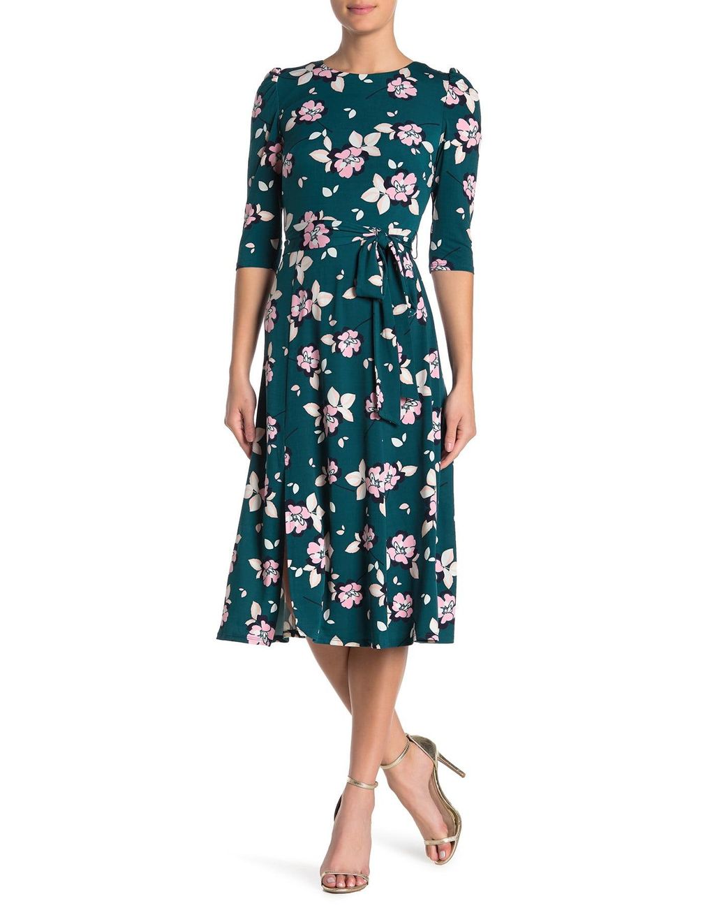 Eliza J Printed Quarter Sleeve Floral Midi Dress | Lyst