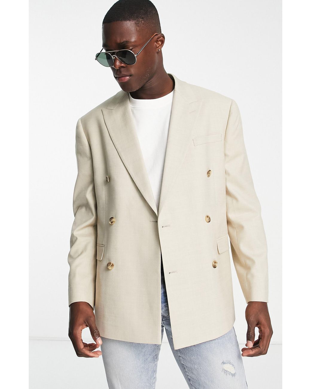 TOPMAN Double Breasted Oversize Suit Jacket in Natural for Men Lyst