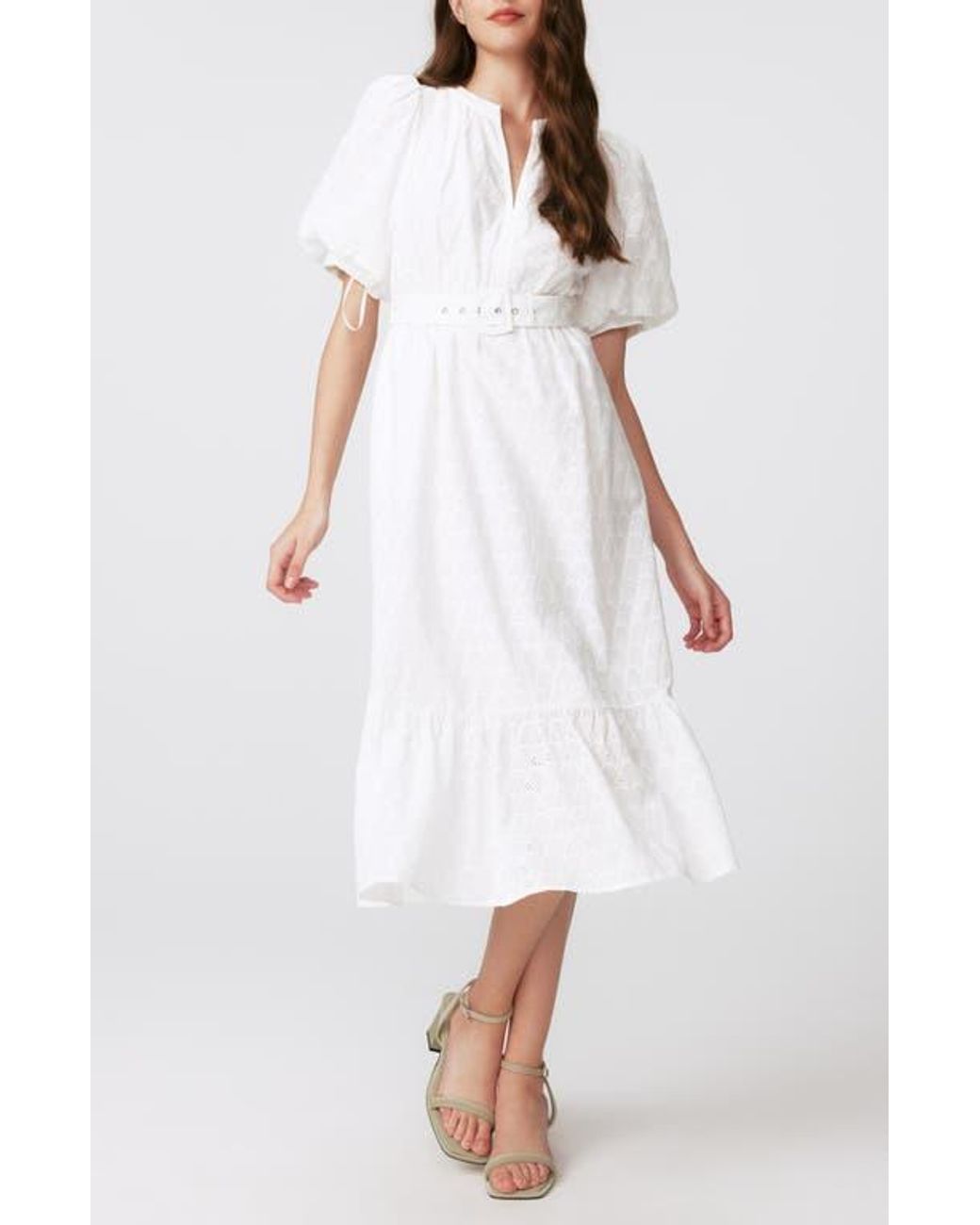 Diane von Furstenberg White Polina Cotton Eyelet Midi Dress