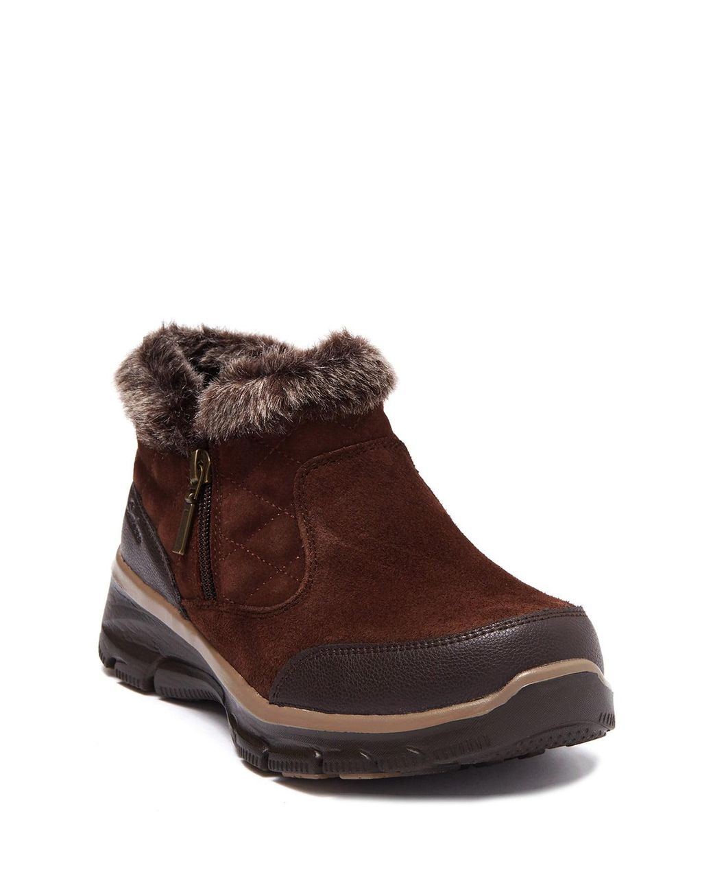 Skechers Easy Going Girl Crush Faux Fur Cuff Ankle Boot in Brown - Lyst