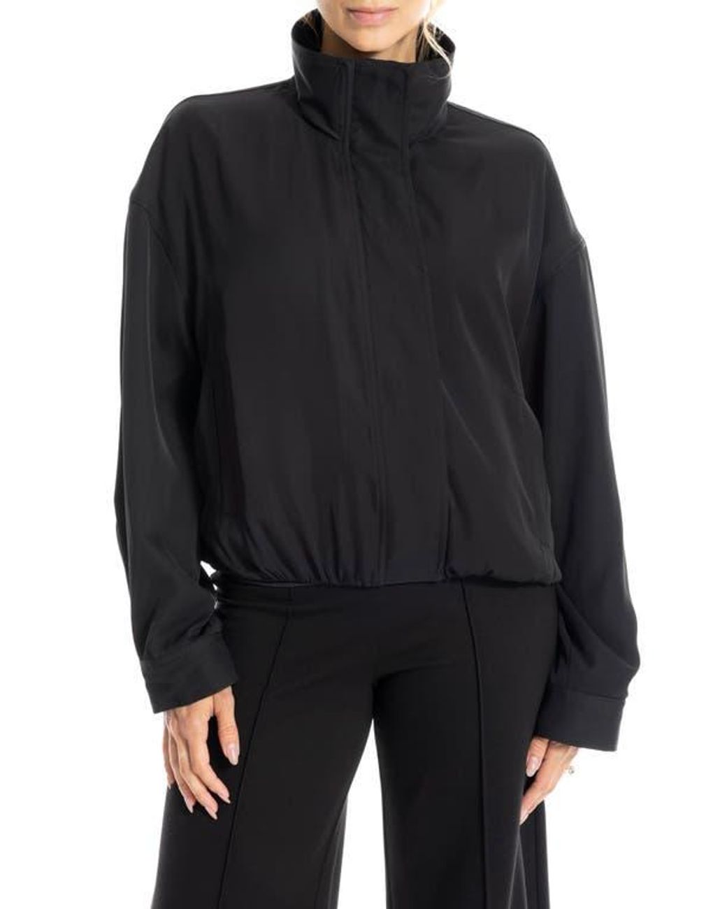 Max Studio Black Bubble Hem Bomber Jacket