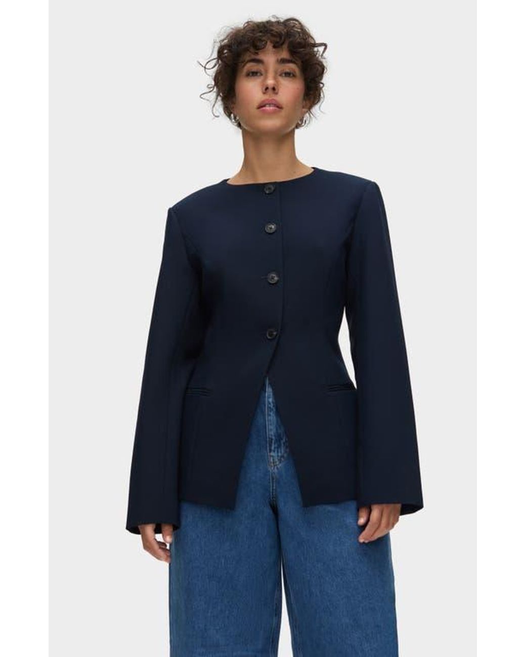 ALIGNE Blue Daphne Collarless Jacket