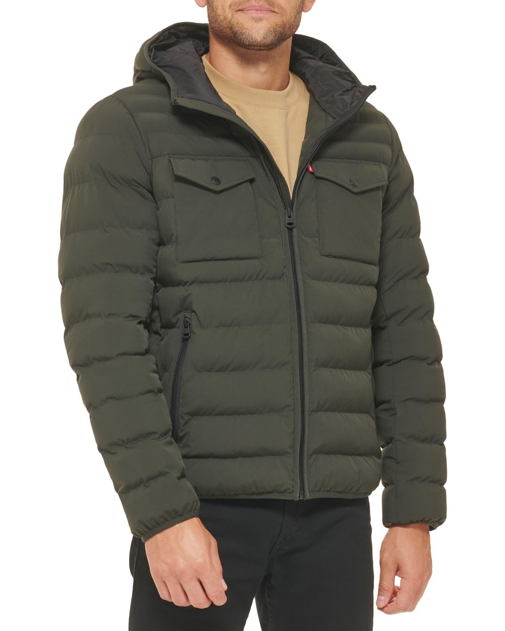 Levi's Stretch Hooded Puffer Jacket in Green for Men | Lyst