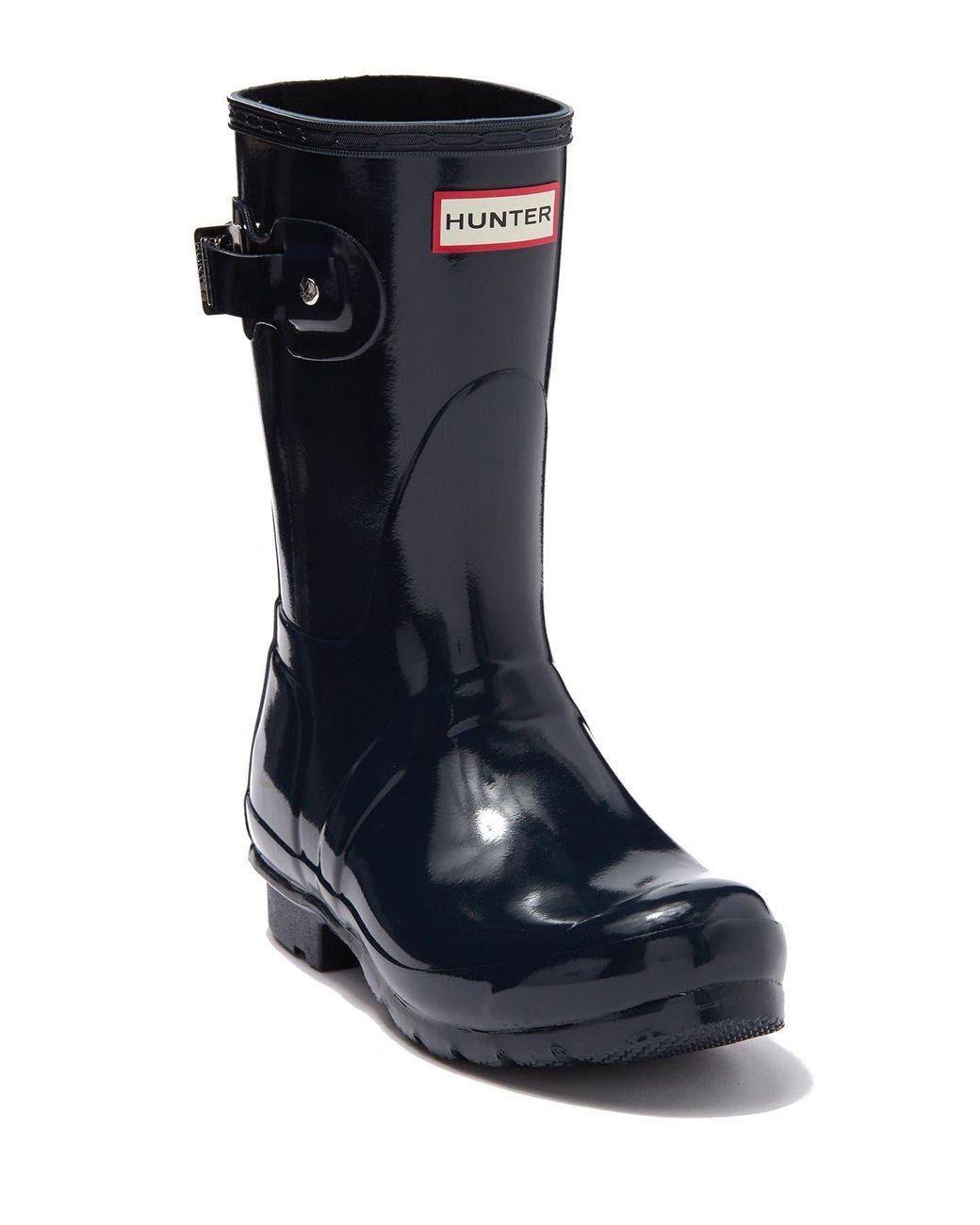 HUNTER Rubber Original Short Gloss Waterproof Rain Boot In Navy At