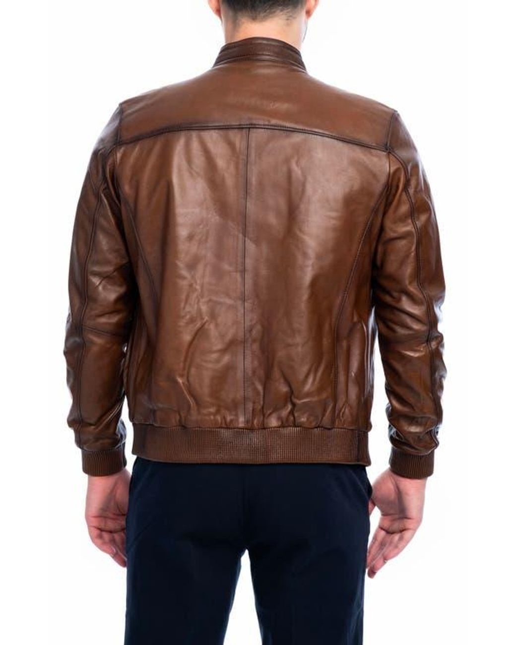 VELLAPAIS Brown Larue Leather Jacket for men