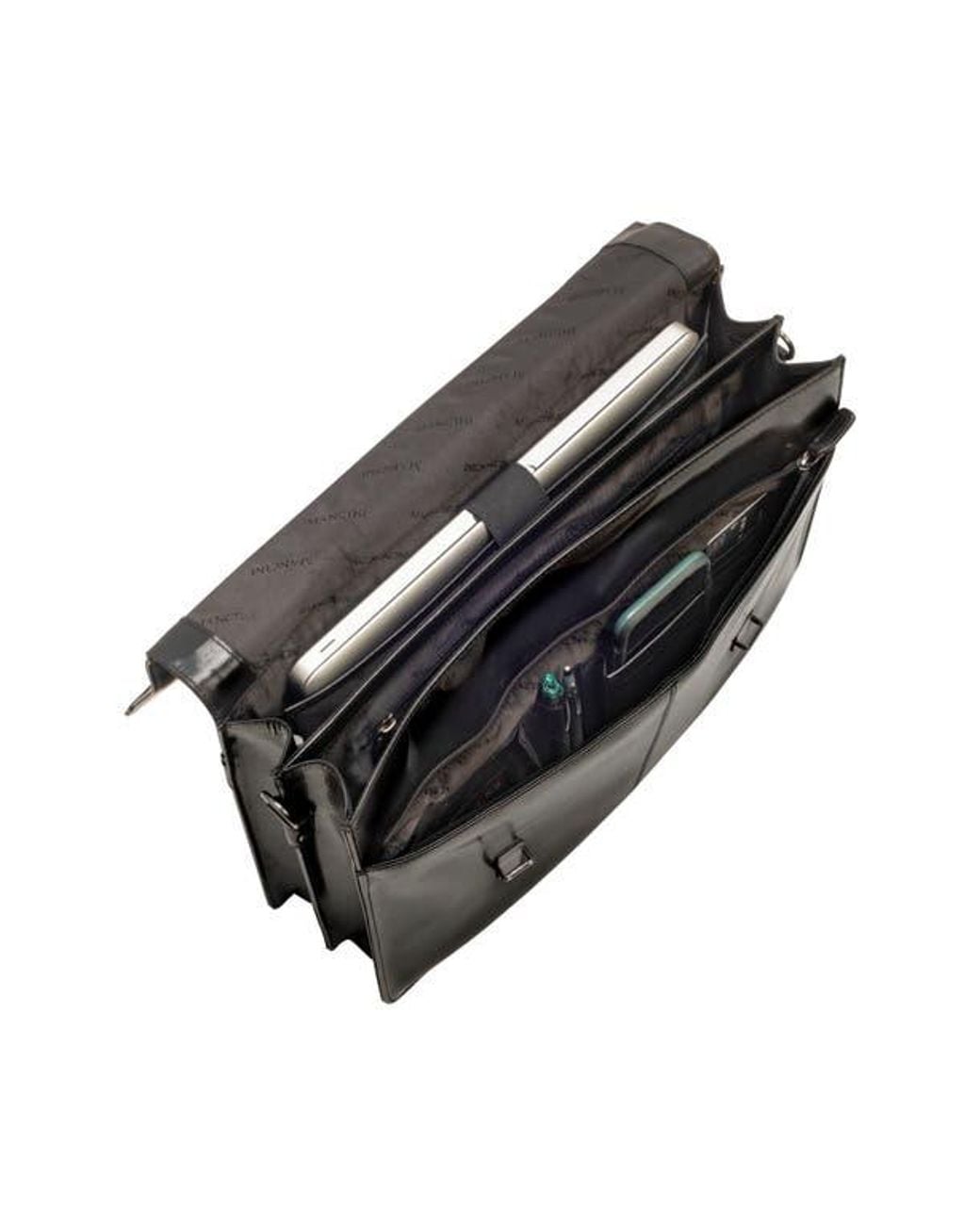Mancini Black Double Compartment Flap Leather Briefcase for men