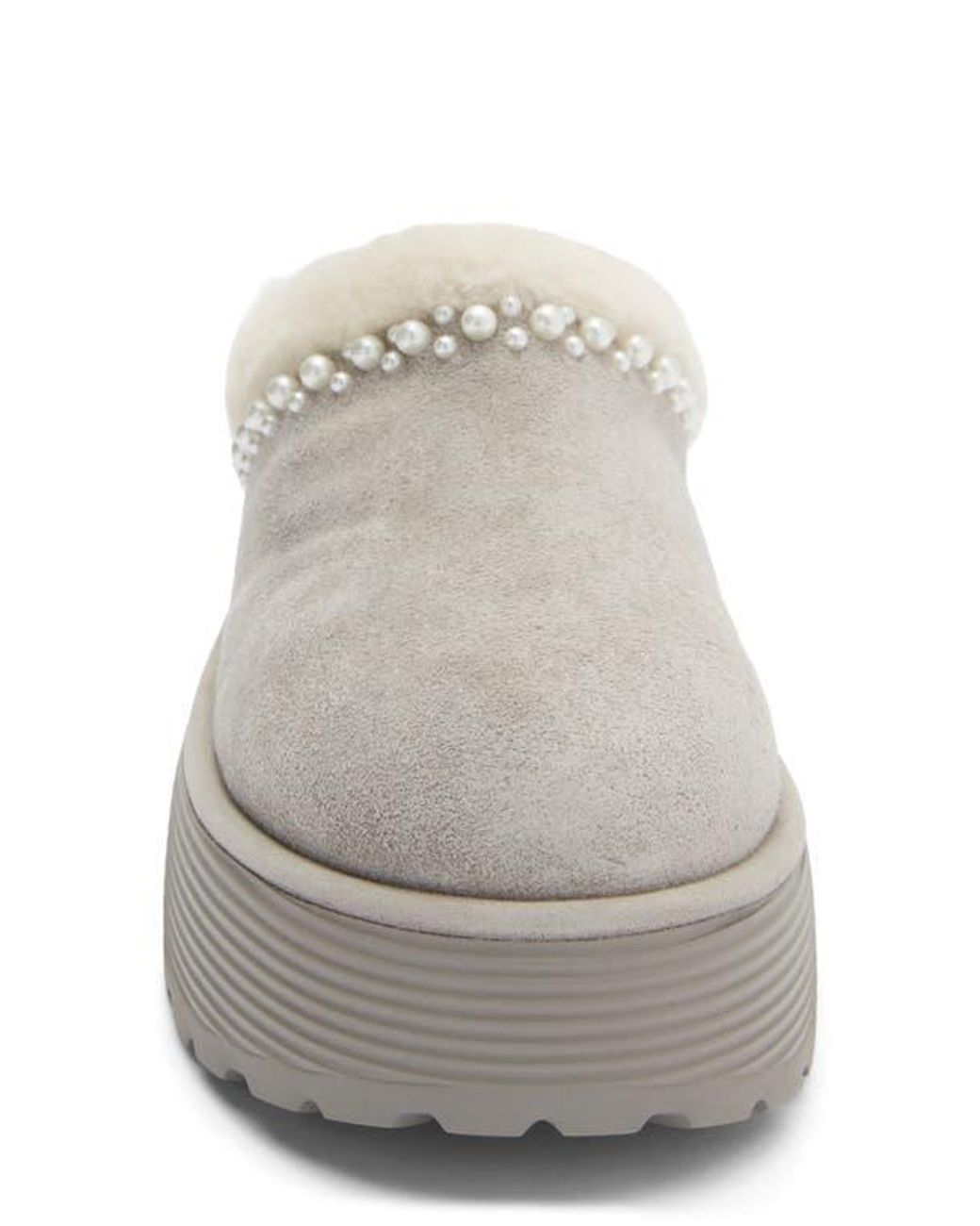 Stuart Weitzman Gray Nellie Genuine Shearling Platform Clog