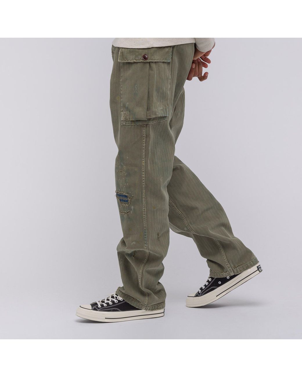 Visvim Veterans Pants Crash In Olive Herringbone in Green for Men