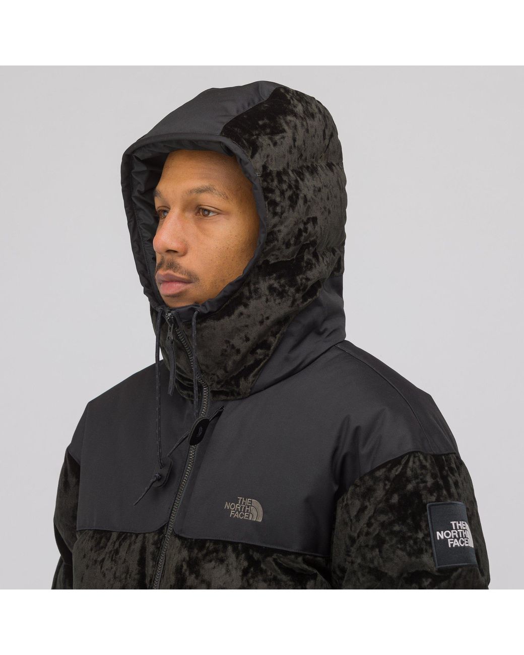 The North Face Nuptse Velvet Feather Down Hooded Jacket in Black for Men |  Lyst