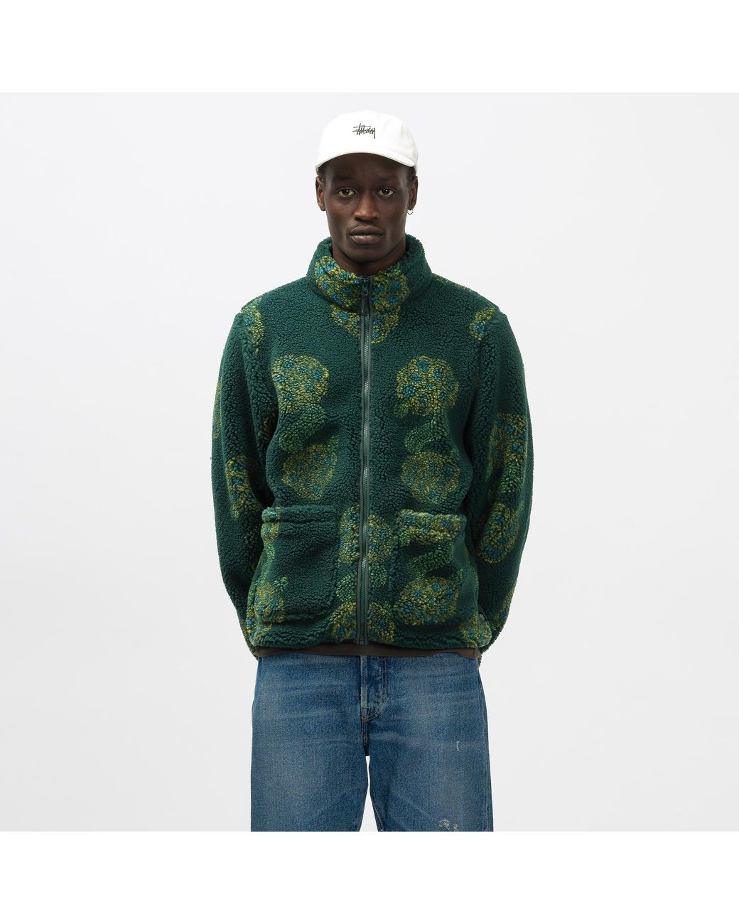 Stussy Flor Sherpa Mock Neck Fleece Jacket in Green for Men | Lyst UK