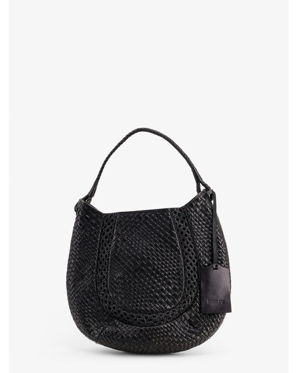 IBELIV Black Lamia Vegetable Leather Shoulder Bag With Woven Pattern