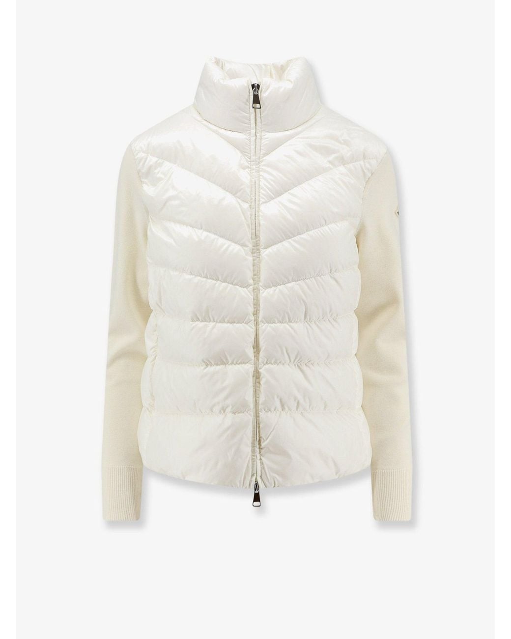 Moncler White Down Jacket With Virgin Wool Sleeves