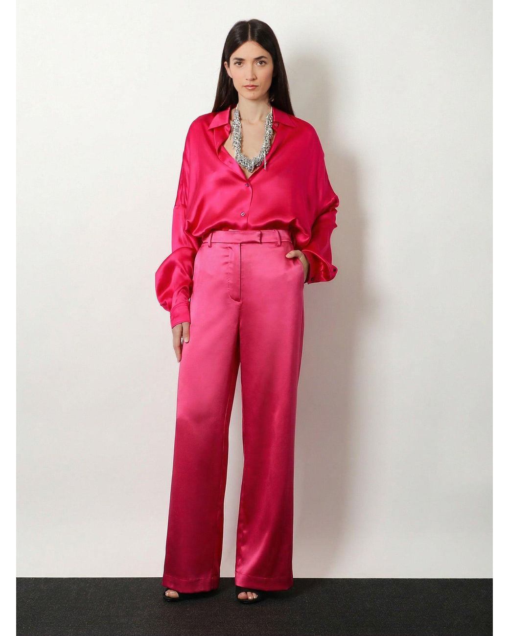 Dries Van Noten Red Penn Satin Trousers
