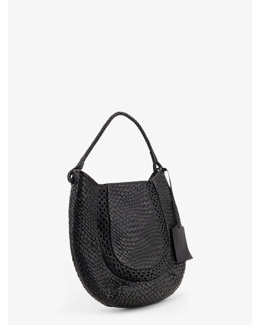 IBELIV Black Lamia Vegetable Leather Shoulder Bag With Woven Pattern