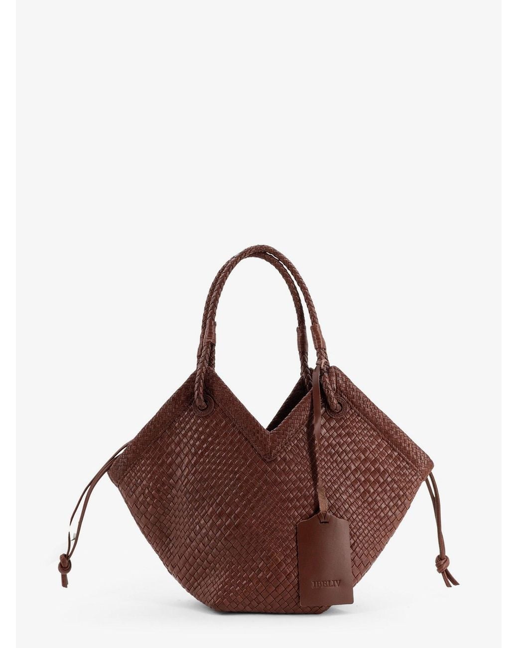 IBELIV Brown Trinity Medium Vegetable-Tanned Leather Shoulder Bag With A Woven Pattern