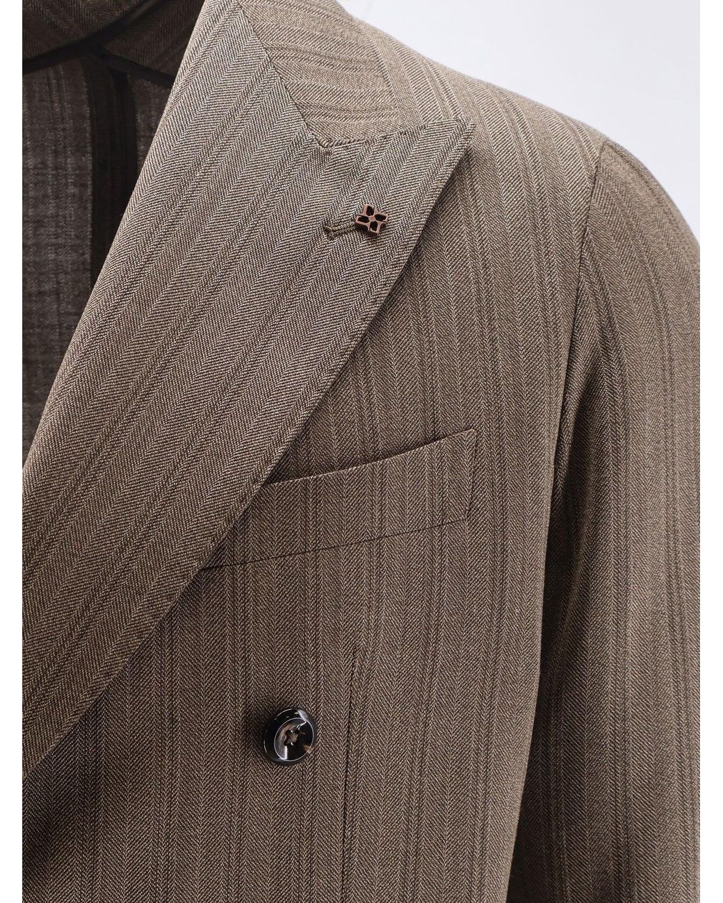 Tagliatore Gray Double-Breasted Virgin Wool Suit With Herringbone Pattern for men