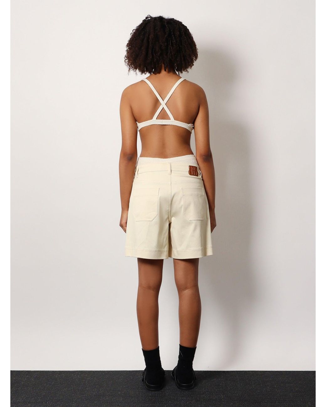 Moncler Natural Stretch Cotton Shorts With Maxi Logo Patch