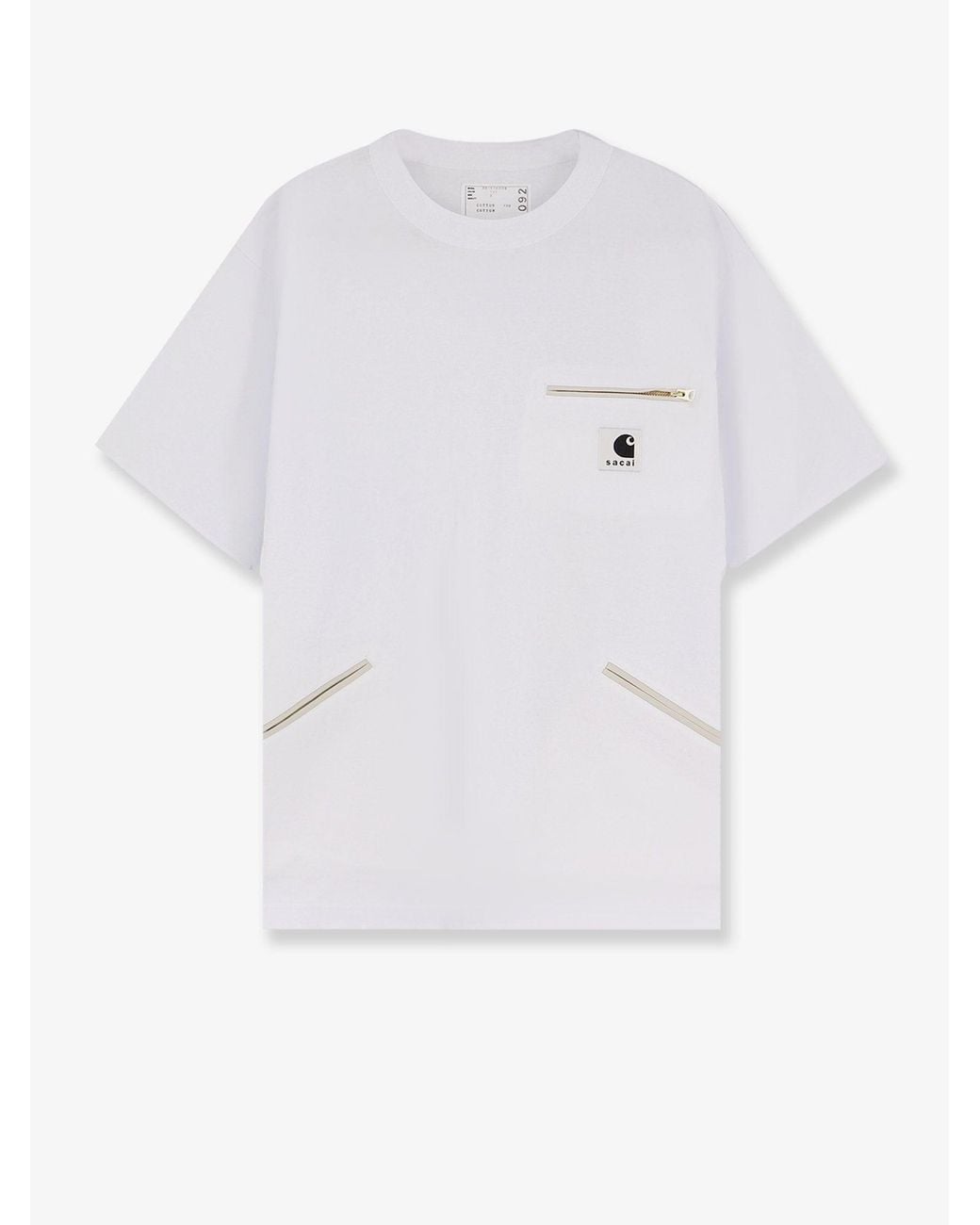 SACAI X CARHARTT WIP White Cotton T-Shirt With Frontal Logo Patch for men