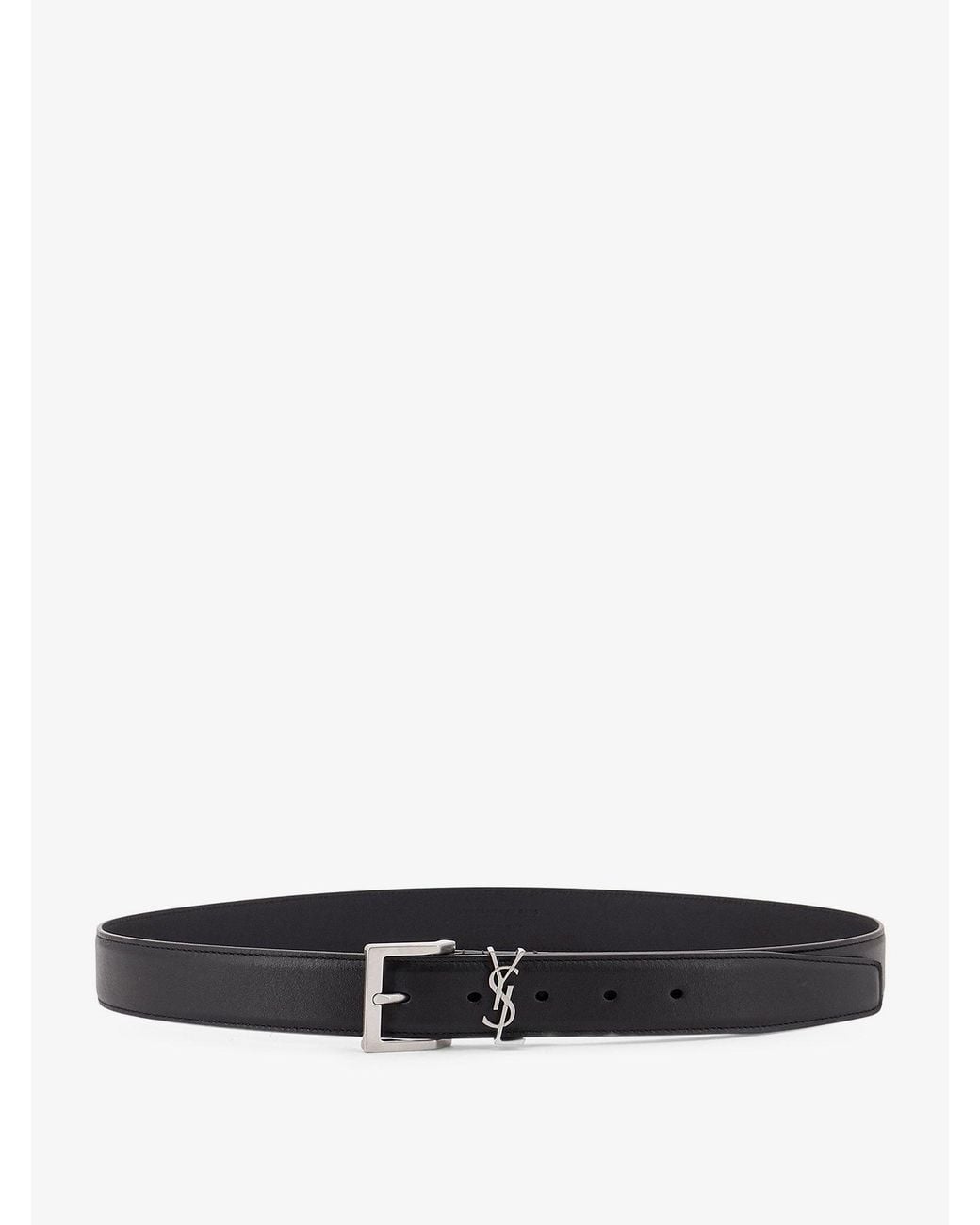 Saint Laurent White Cassandre Leather Belt for men