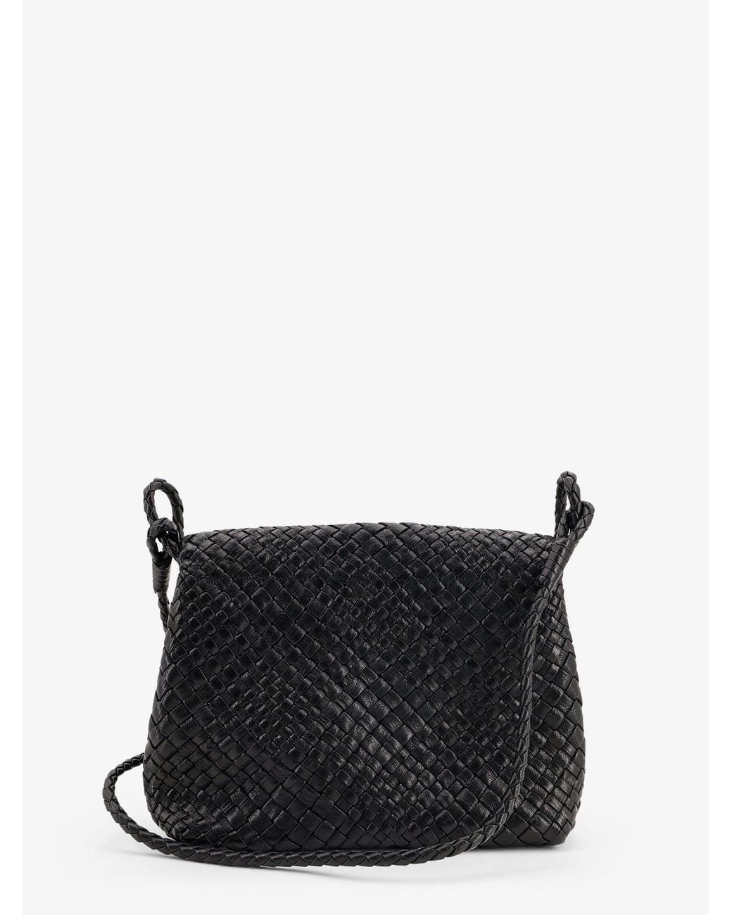 IBELIV Black Paris Vegetable-Tanned Leather Crossbody Bag With Woven Pattern