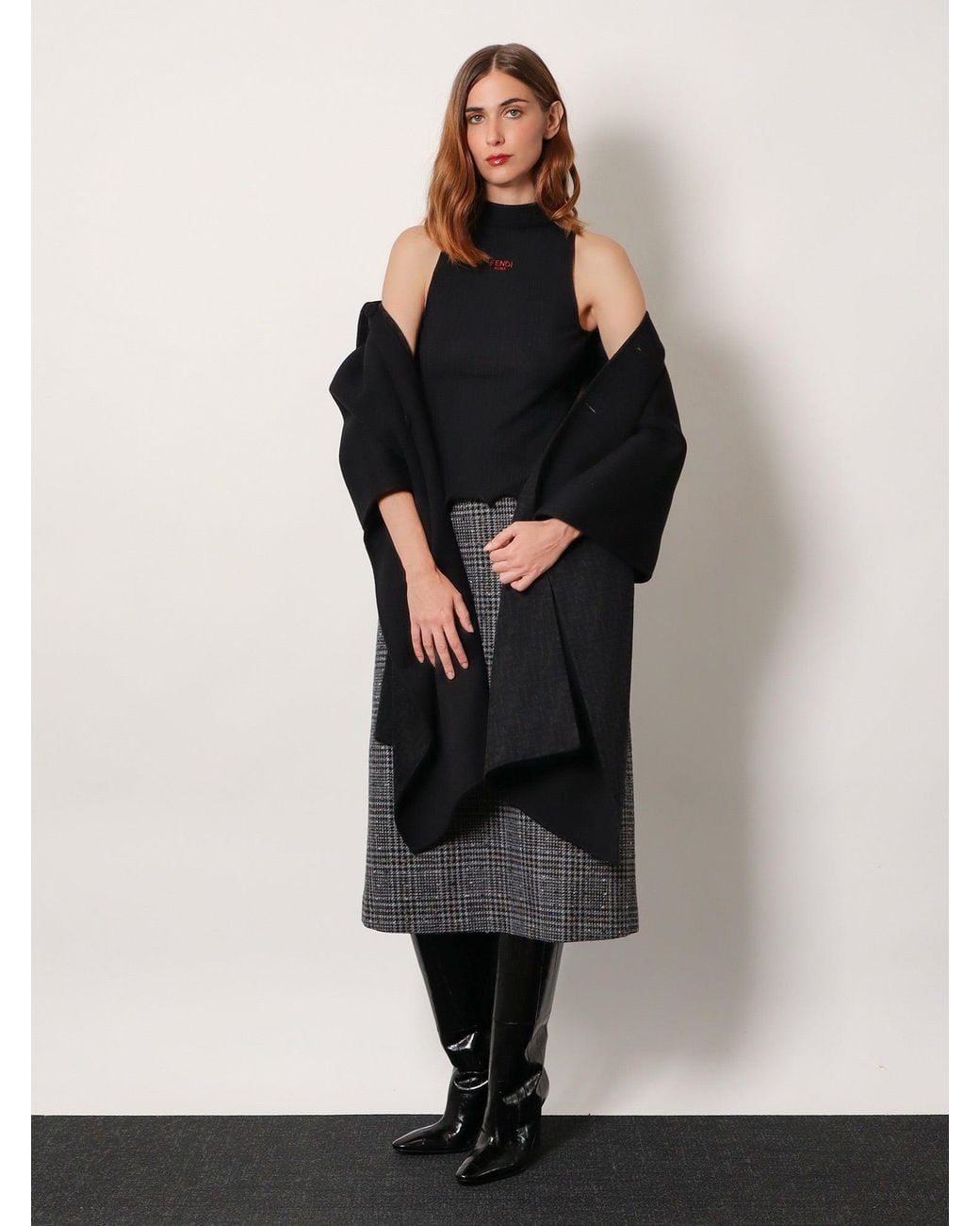 Fendi Black Ribbed Virgin Wool Top