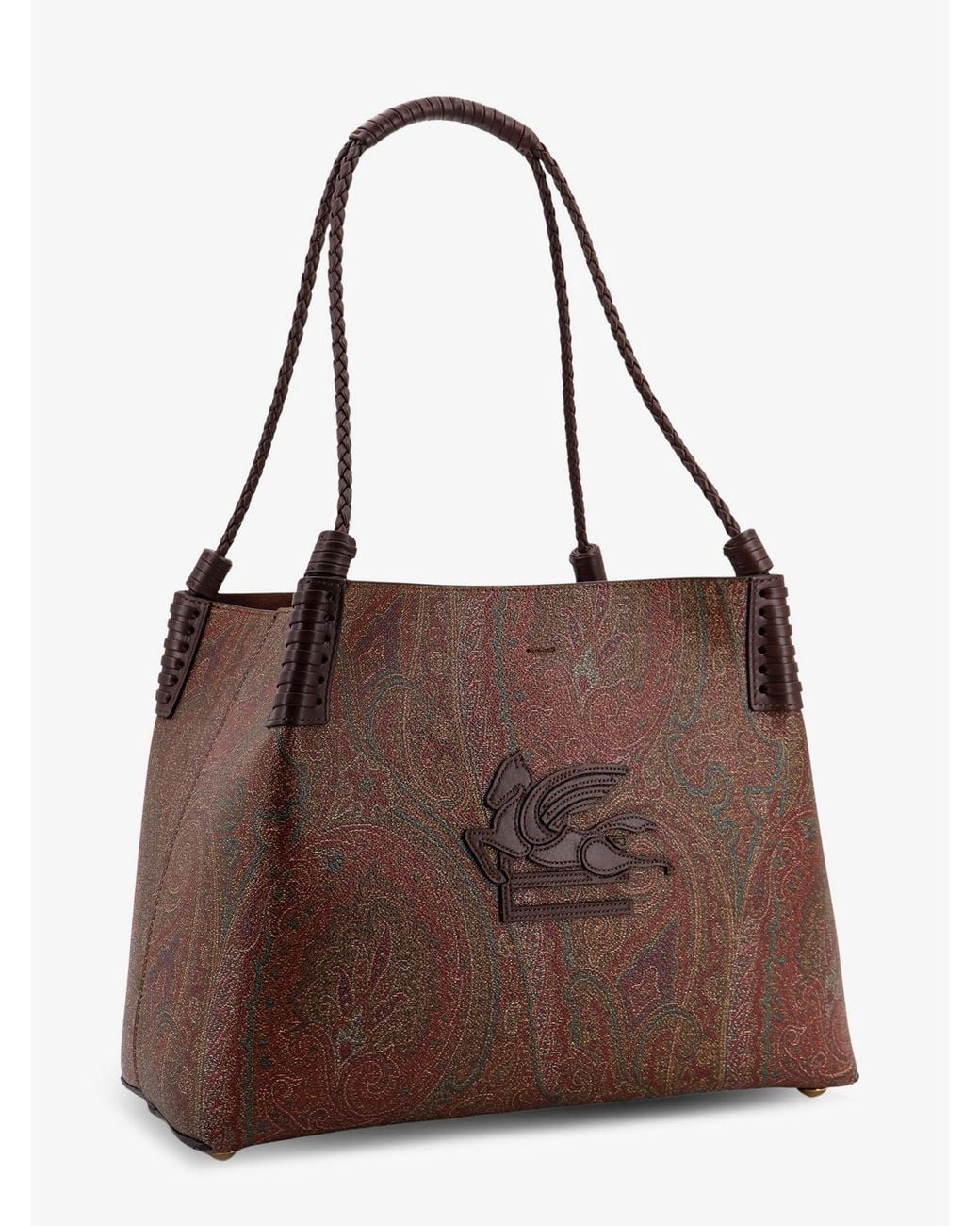 Etro Brown Libra M Arnica Paisley Fabric Shopping Bag