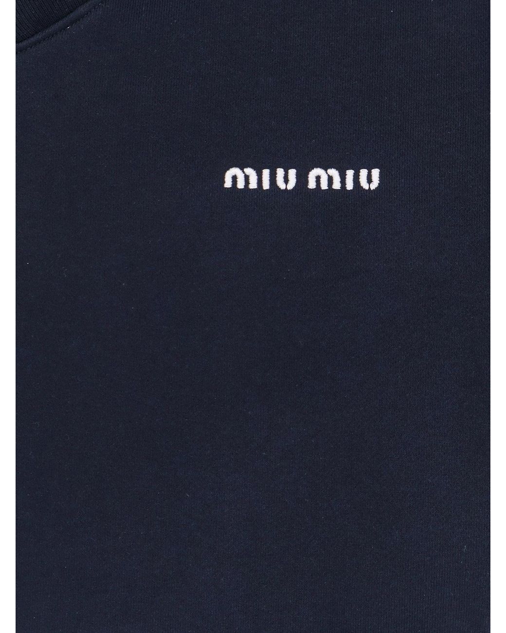Miu Miu Blue Cotton Sweatshirt With Logo Embroidery