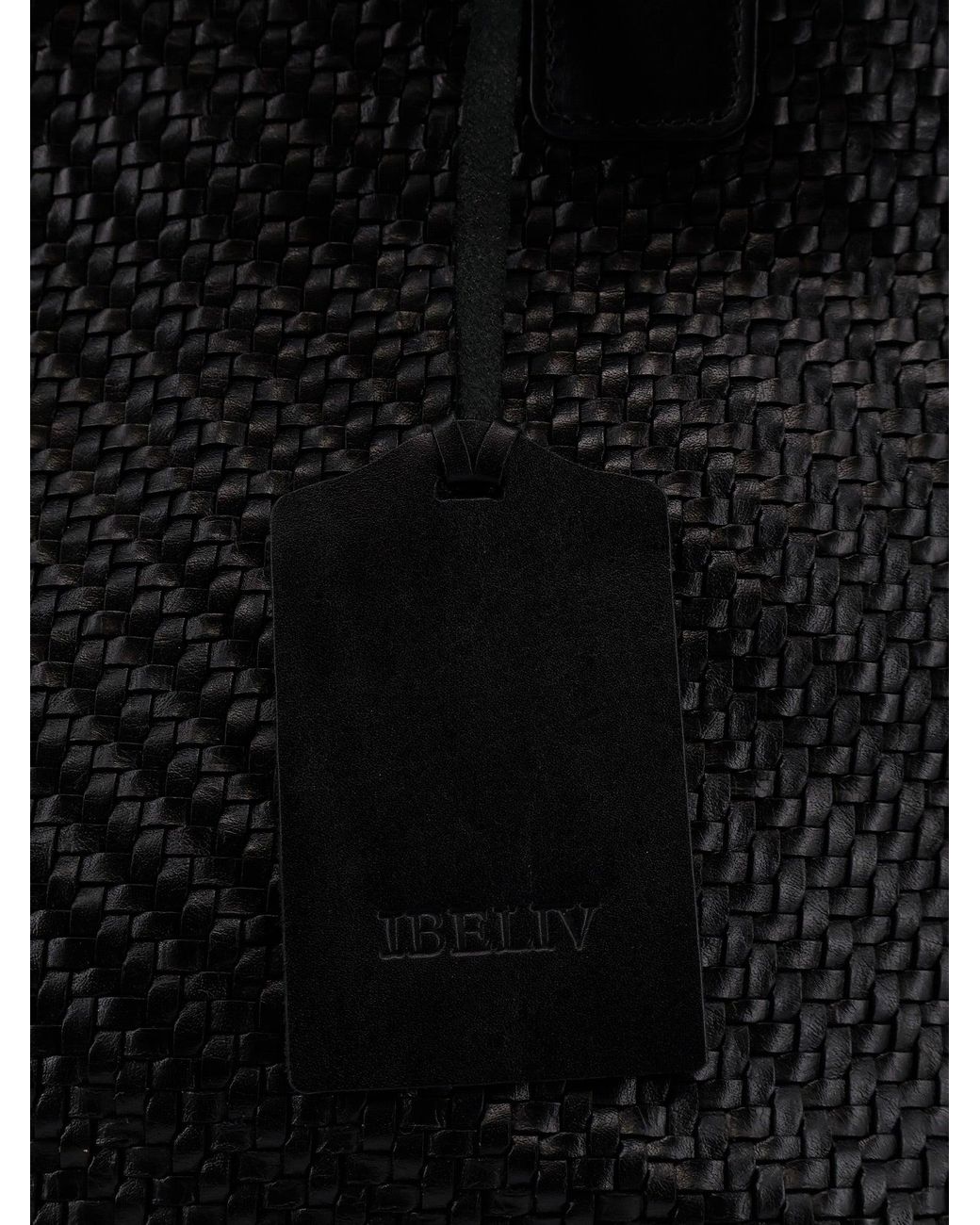IBELIV Black Elmio Medium Vegetable Leather Shoulder Bag With Woven Pattern