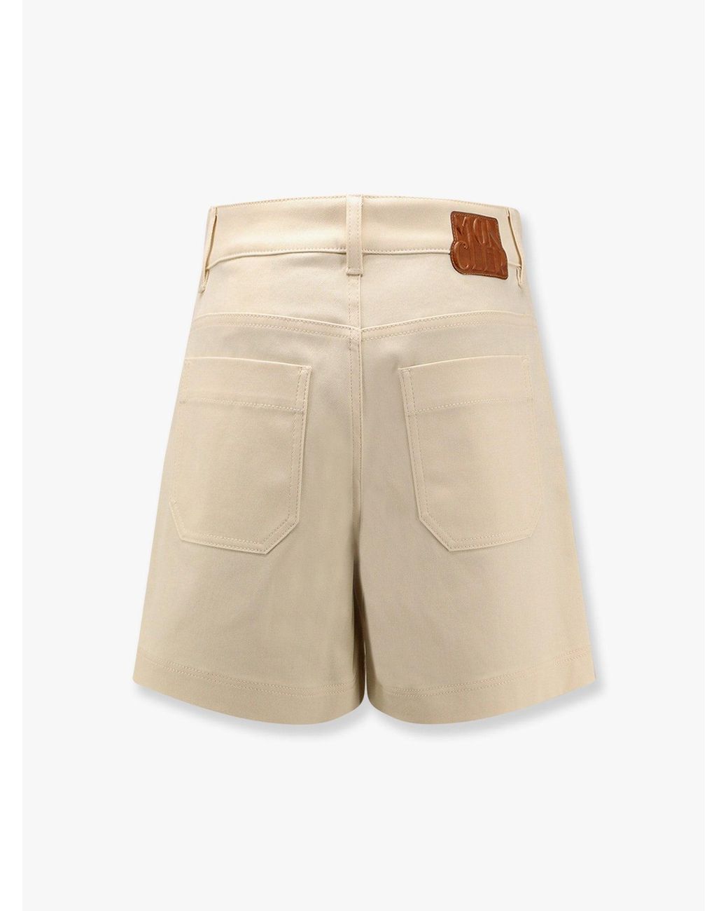 Moncler Natural Stretch Cotton Shorts With Maxi Logo Patch