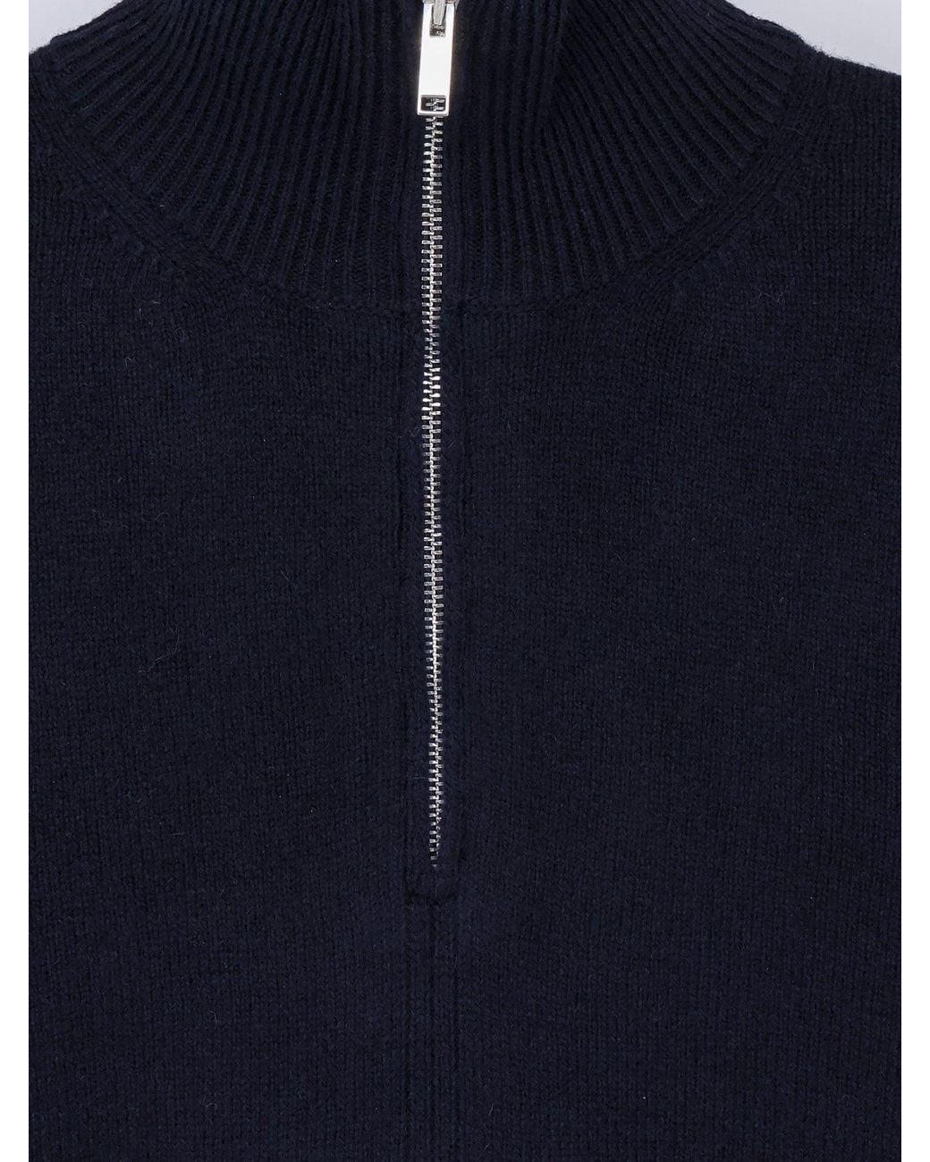 Alpha Studio Blue Wool And Cashmere Half-Zip Cardigan for men