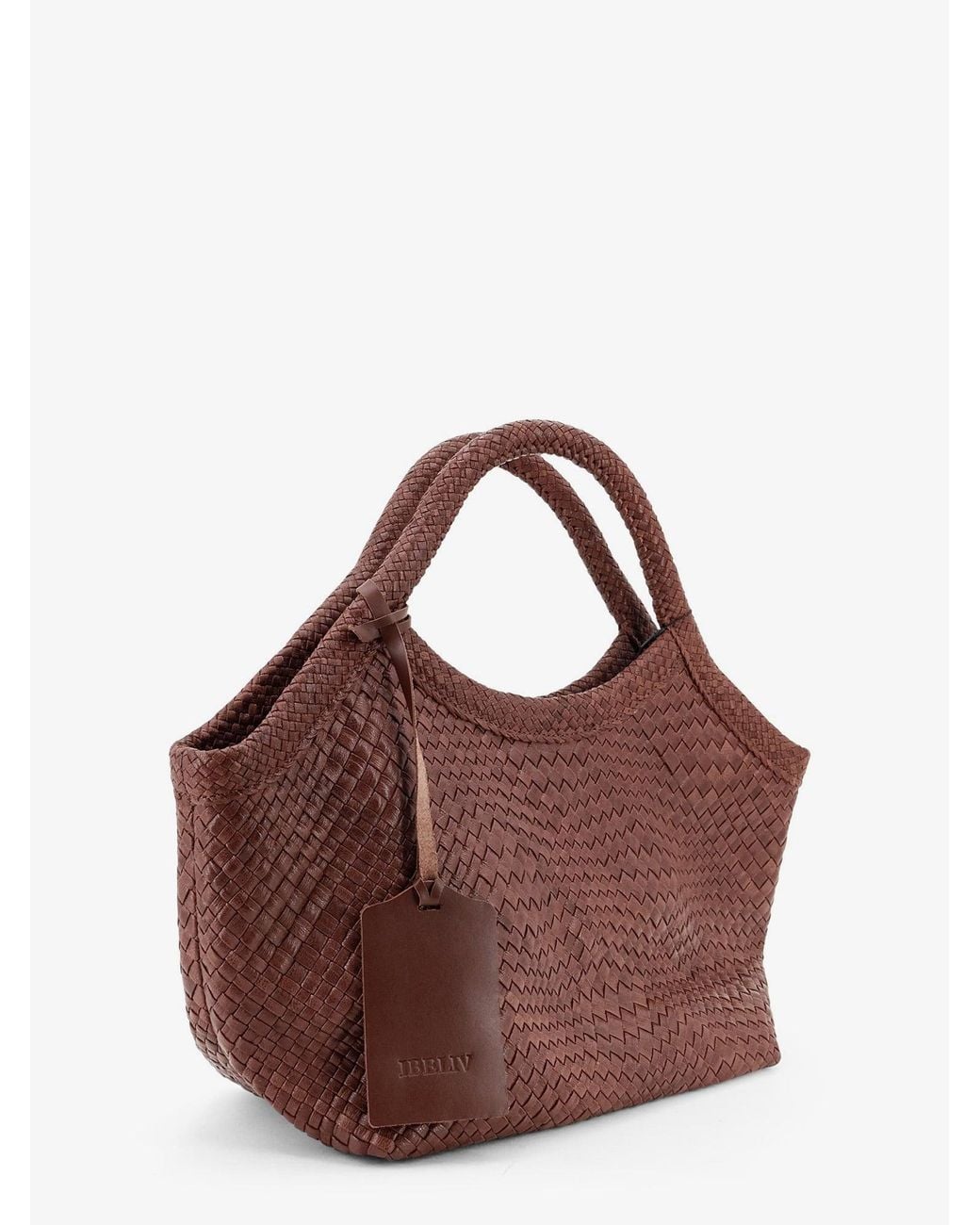 IBELIV Brown Pure Medium Vegetable-Tanned Leather Handbag With A Woven Pattern