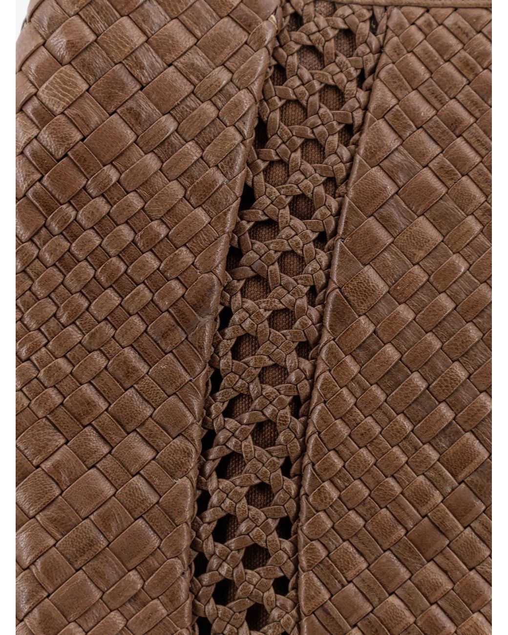 IBELIV Brown Lamia Vegetable Leather Shoulder Bag With Woven Pattern
