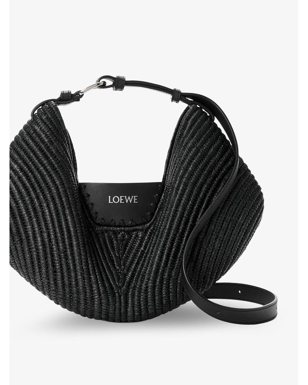 Loewe Black Paula's Ibiza-Swing Raffia And Leather Shoulder Bag