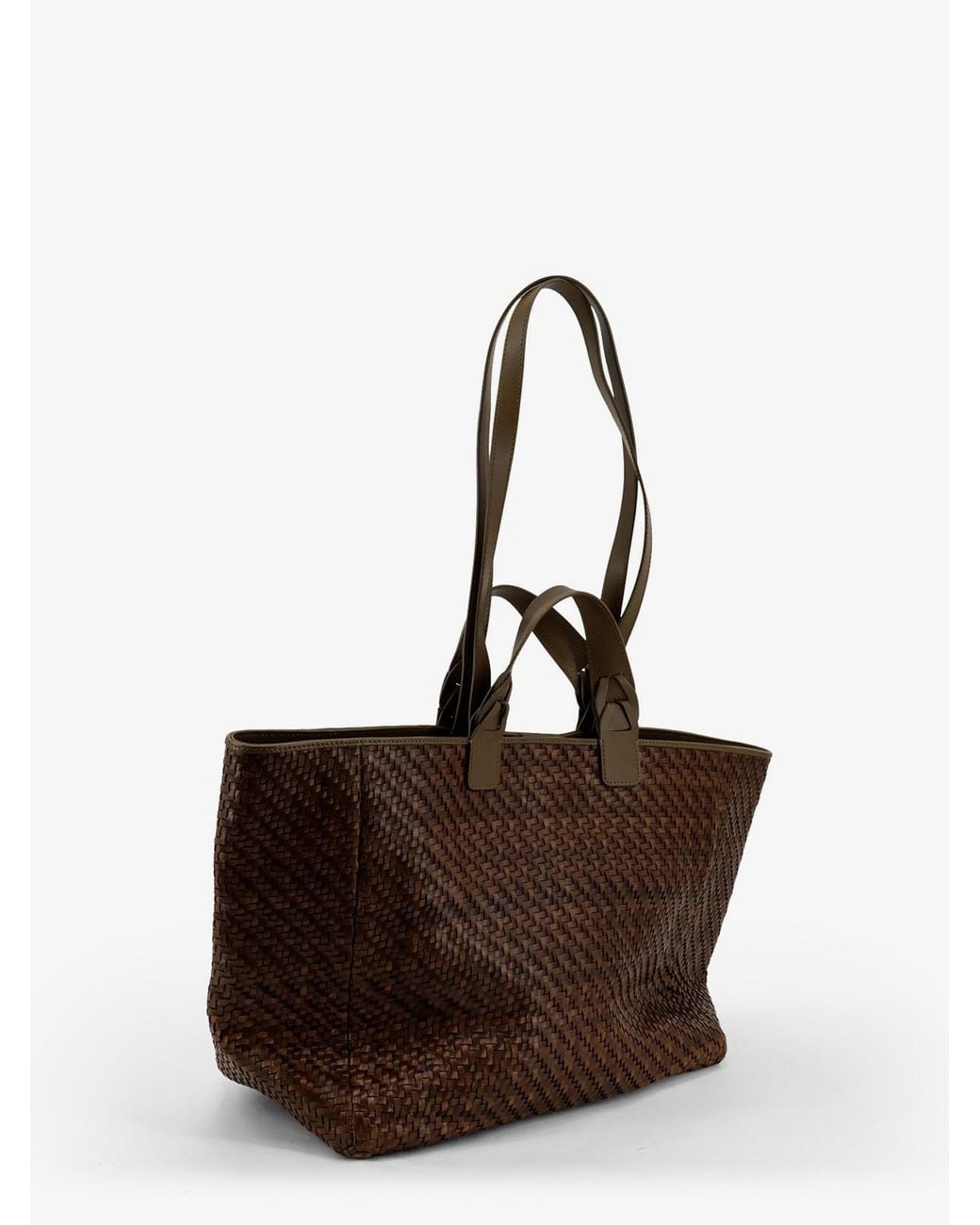 IBELIV Brown Elmio Medium Vegetable Leather Shoulder Bag With Woven Pattern