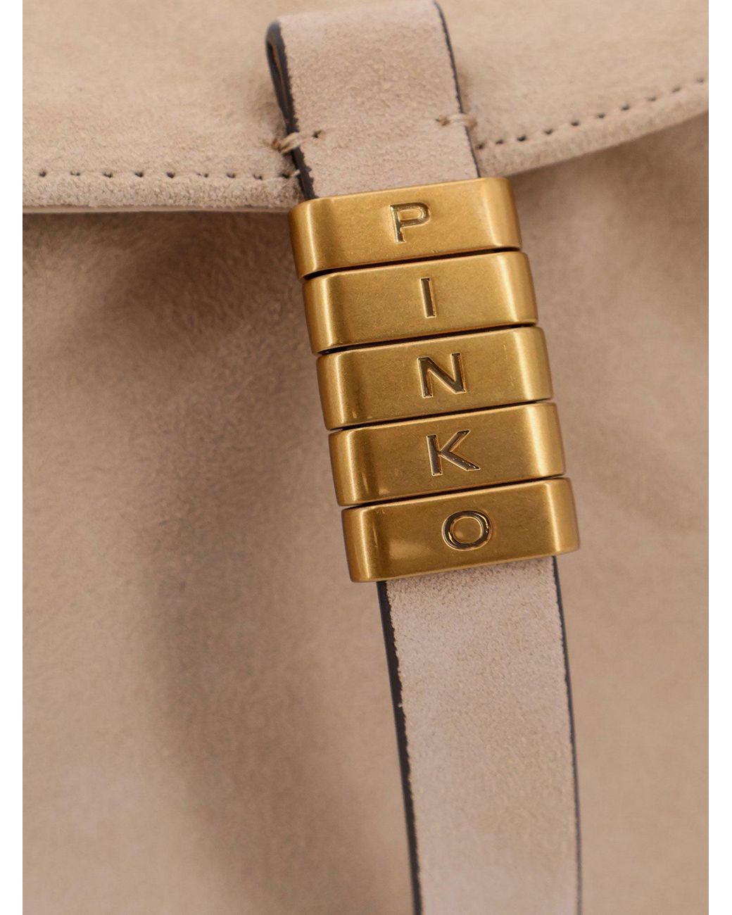 Pinko Natural Leather Shoulder Bag With Metal Logo Detail