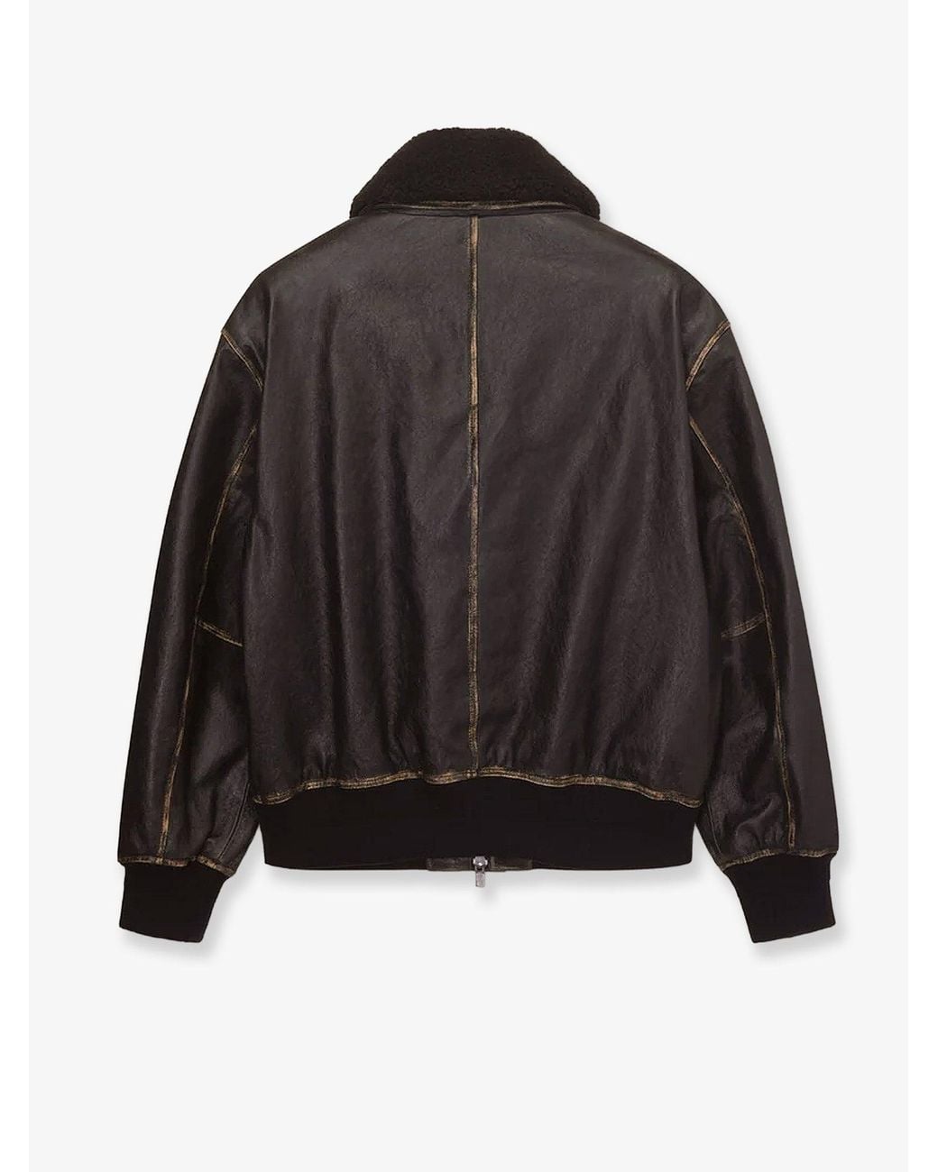 DUNST Black Leather Jacket With Removable Collar for men