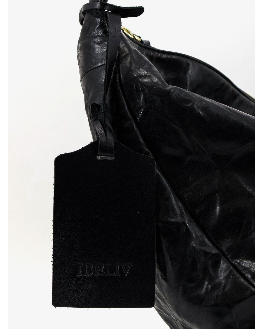 IBELIV Black Clip Vegetable-Tanned Leather Crossbody Bag