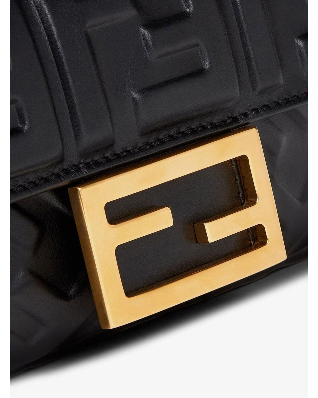 Fendi Black Baguette Mini Leather Shoulder Bag With Embossed Ff Pattern