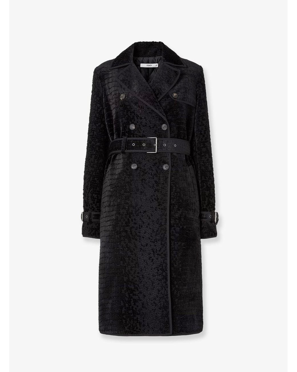 Fendi Black Jacquard Velvet Coat With Aniaml Print