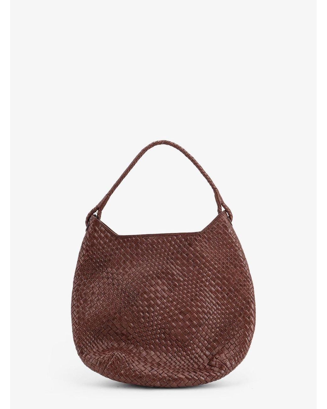 IBELIV Brown Lamia Vegetable-Tanned Leather Shoulder Bag With A Woven Pattern