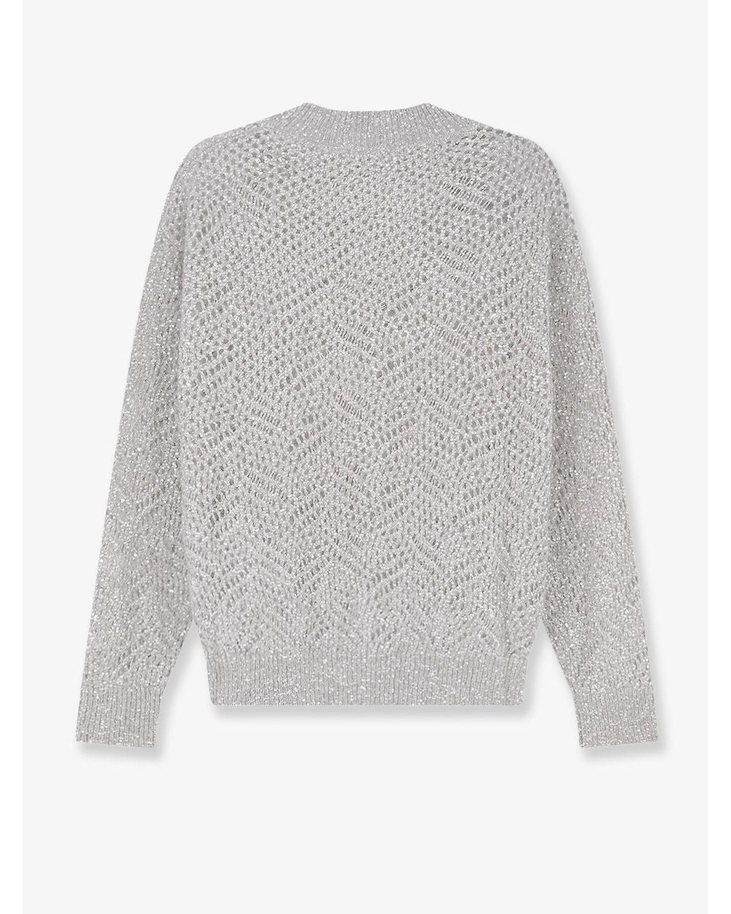 Brunello Cucinelli White Mohair Blend Sweater With Dazzling Pattern