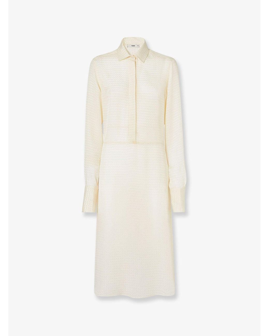 Fendi White Silk Jacquard Chemisier Dress