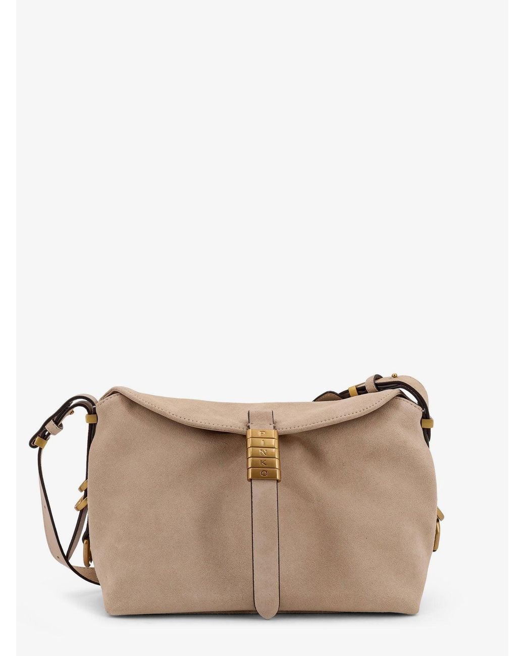 Pinko Natural Leather Shoulder Bag With Metal Logo Detail