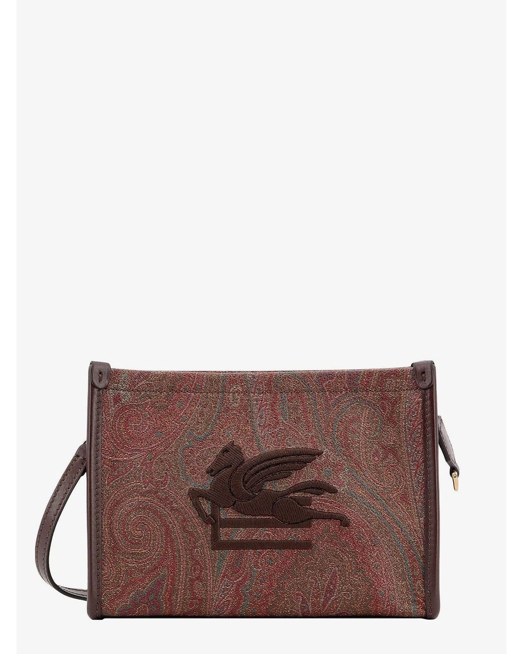 Etro Brown Pegaso Arnica Paisley Fabric Pouch