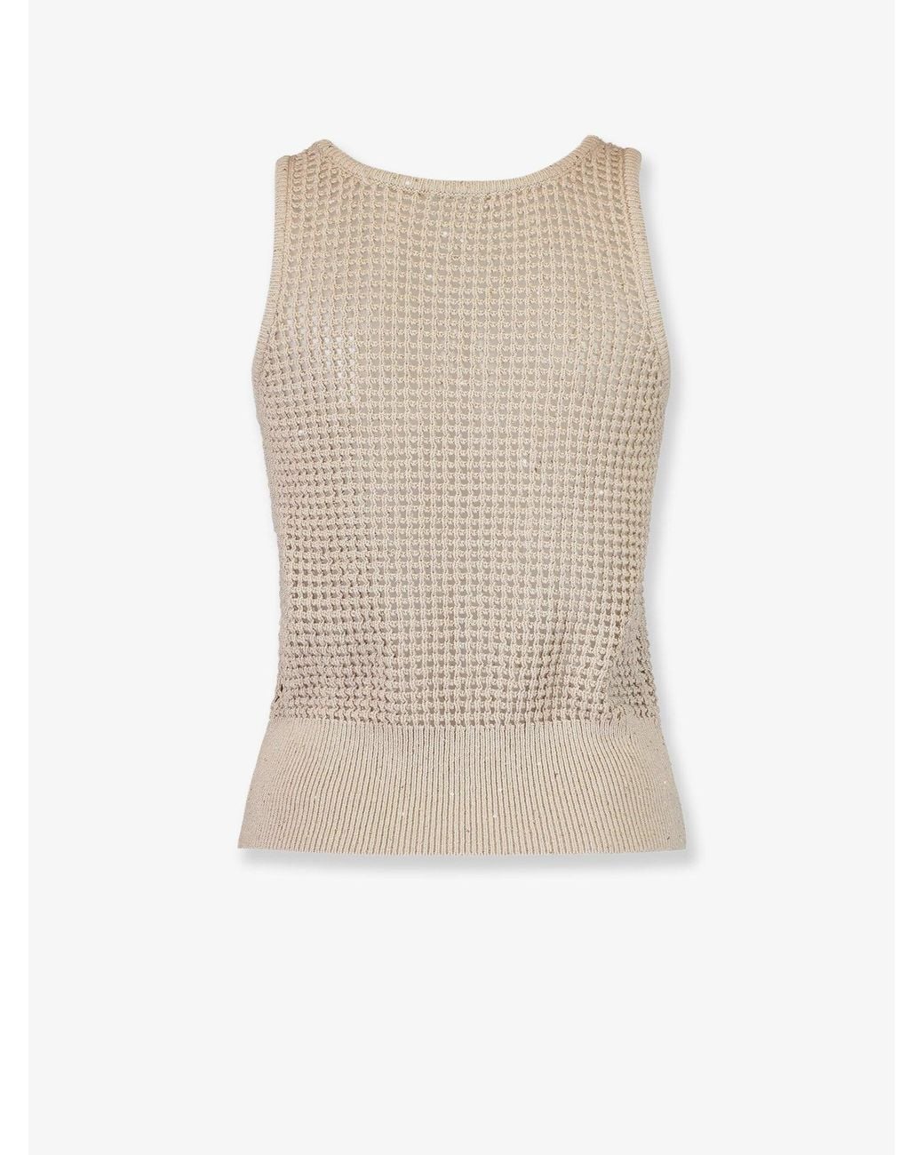 Brunello Cucinelli Natural Openwork Cotton Knit Top