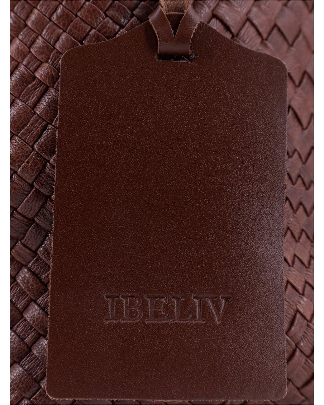 IBELIV Brown Pure Medium Vegetable-Tanned Leather Handbag With A Woven Pattern